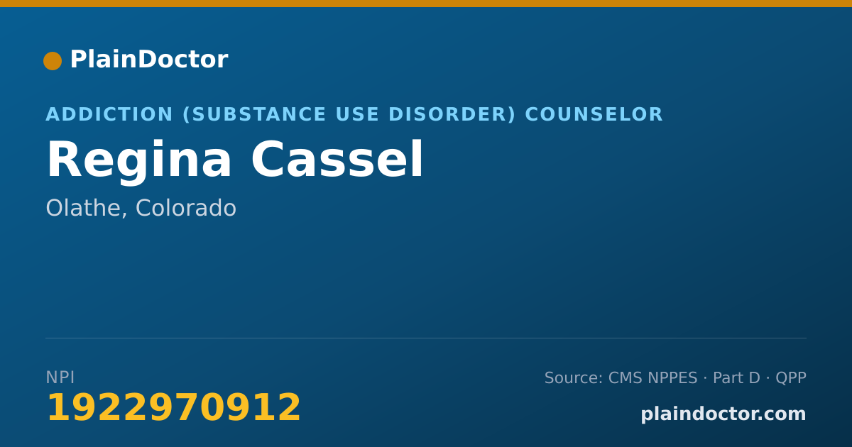 Shareable card for Regina Cassel - Addiction (Substance Use Disorder) Counselor, Olathe, CO