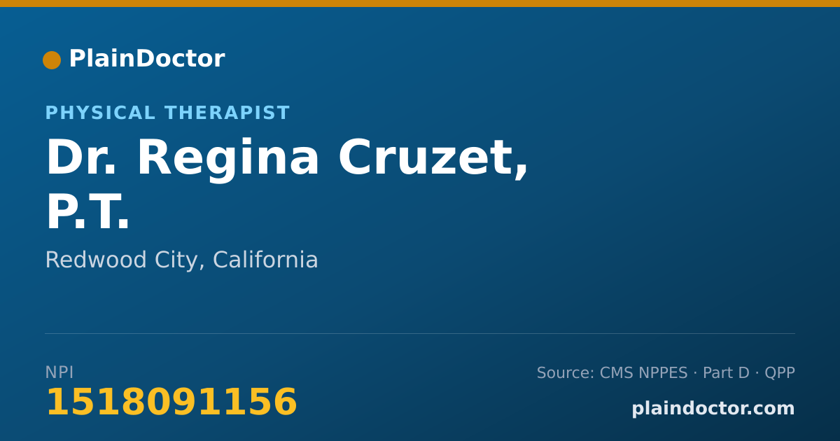 Shareable card for Regina Cruzet, P.T. - Physical Therapist, Redwood City, CA