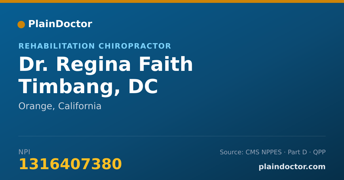 Shareable card for Regina Faith Timbang, DC - Rehabilitation Chiropractor, Orange, CA