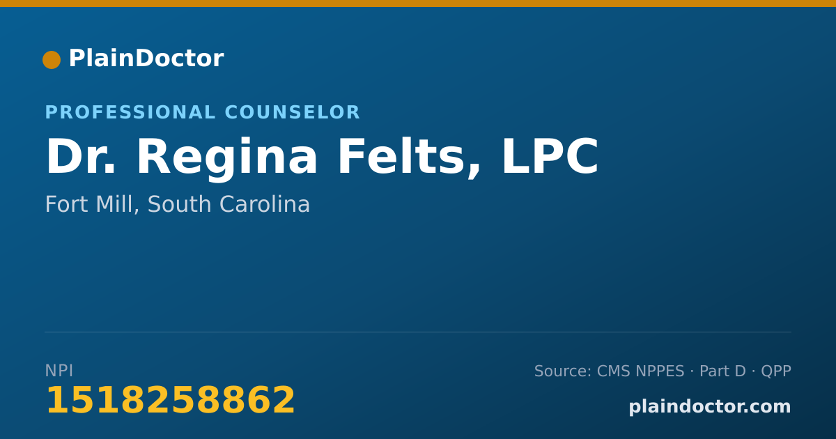 Shareable card for Regina Felts, LPC - Professional Counselor, Fort Mill, SC