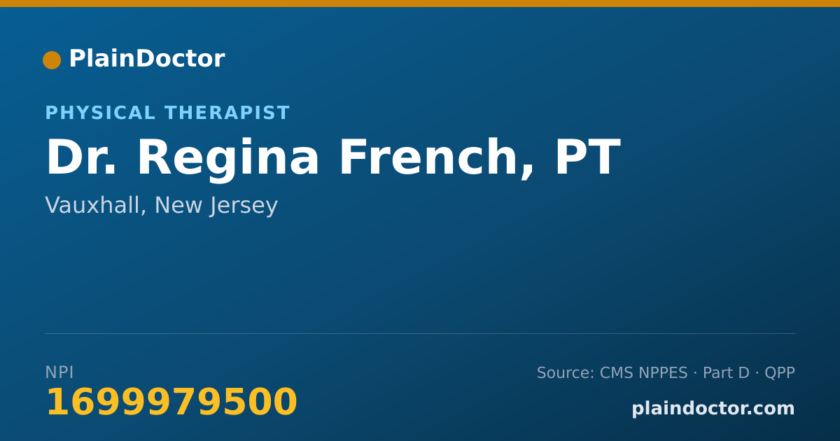 Shareable card for Regina French, PT - Physical Therapist, Vauxhall, NJ