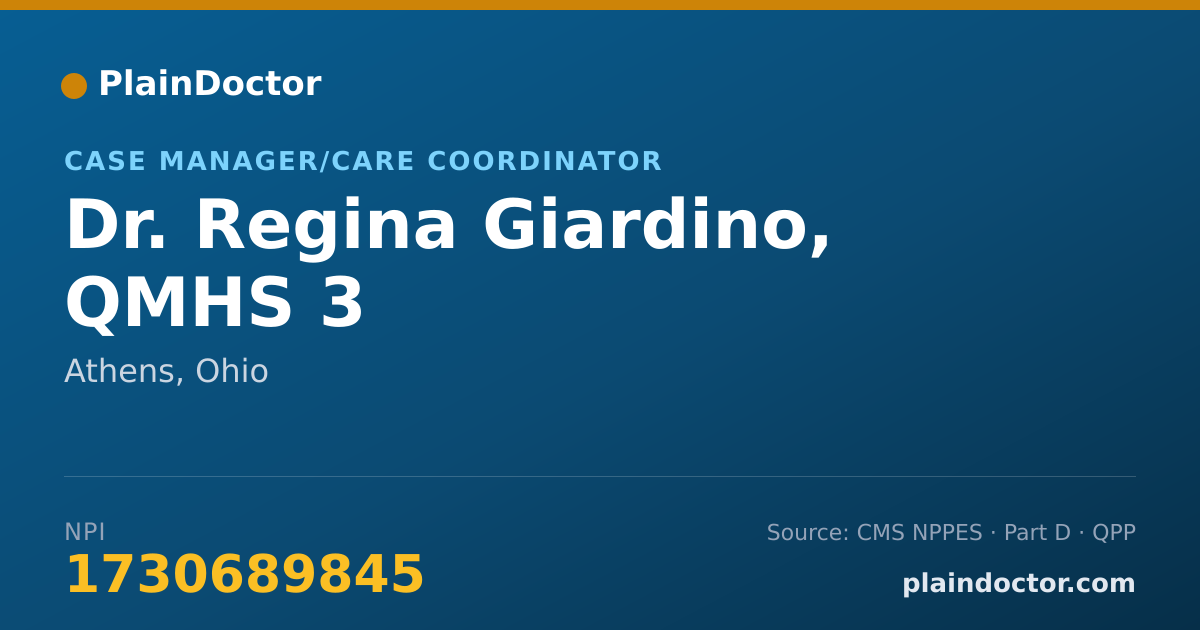 Shareable card for Regina Giardino, QMHS 3 - Case Manager/Care Coordinator, Athens, OH
