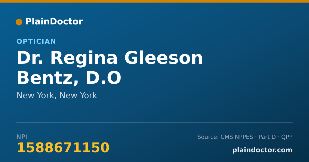Shareable card for Regina Gleeson Bentz, D.O - Optician, New York, NY