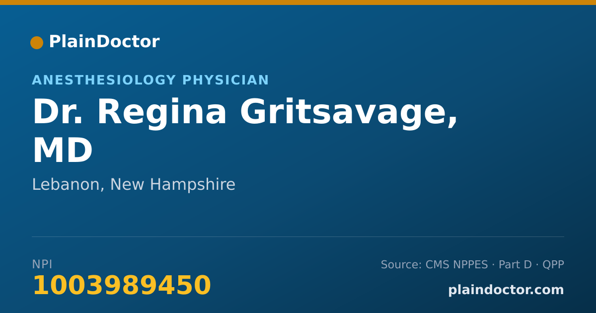Shareable card for Regina Gritsavage, MD - Anesthesiology Physician, Lebanon, NH