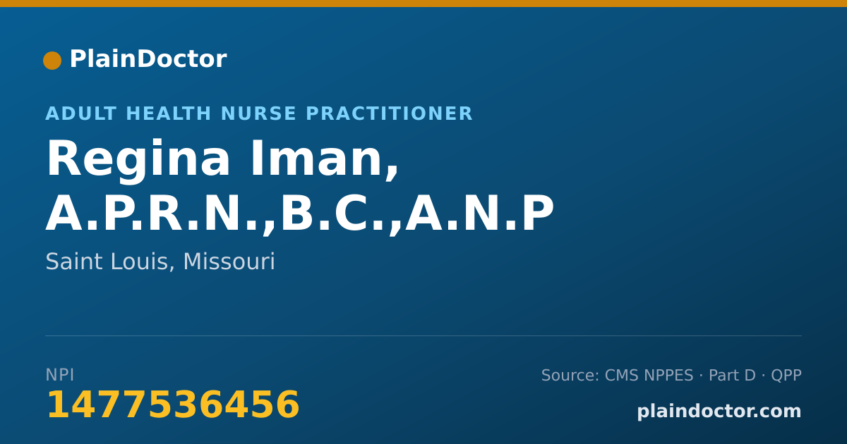 Shareable card for Regina Iman, A.P.R.N.,B.C.,A.N.P - Adult Health Nurse Practitioner, Saint Louis, MO