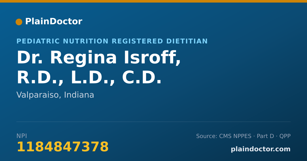 Shareable card for Regina Isroff, R.D., L.D., C.D. - Pediatric Nutrition Registered Dietitian, Valparaiso, IN