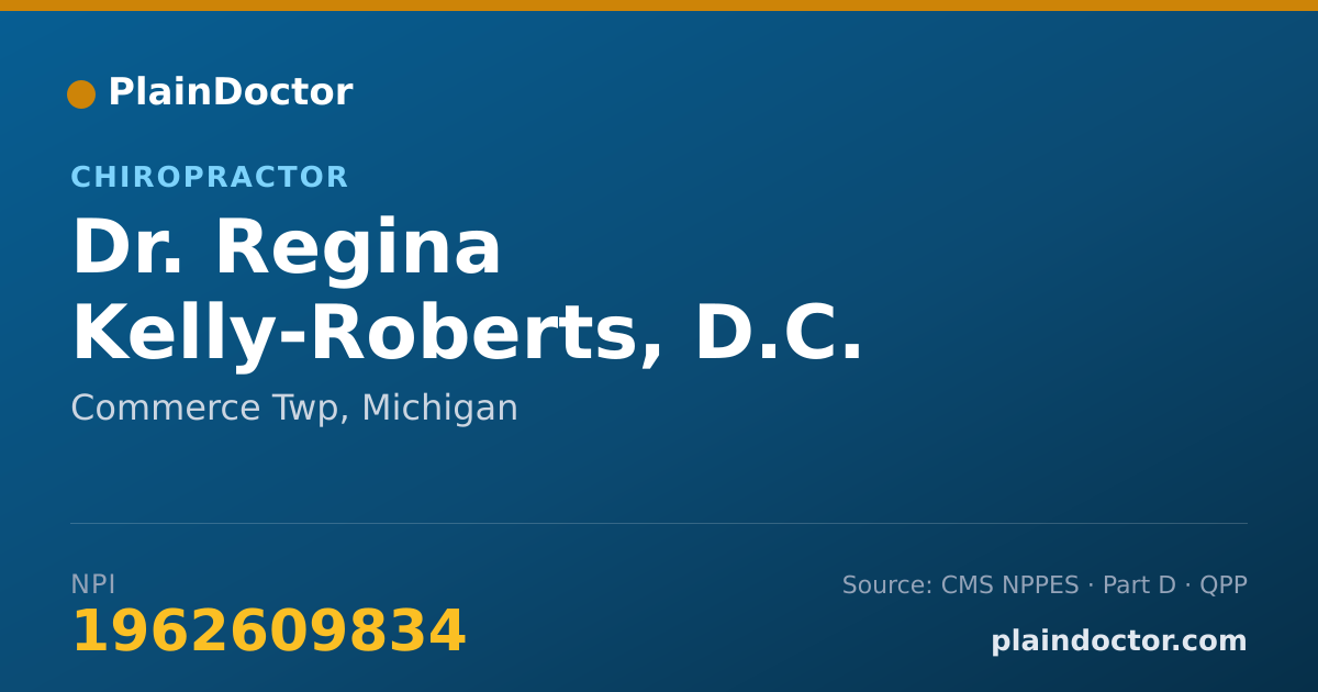 Shareable card for Regina Kelly-Roberts, D.C. - Chiropractor, Commerce Twp, MI