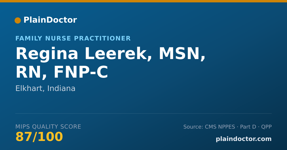 Shareable card for Regina Leerek, MSN, RN, FNP-C - Family Nurse Practitioner, Elkhart, IN