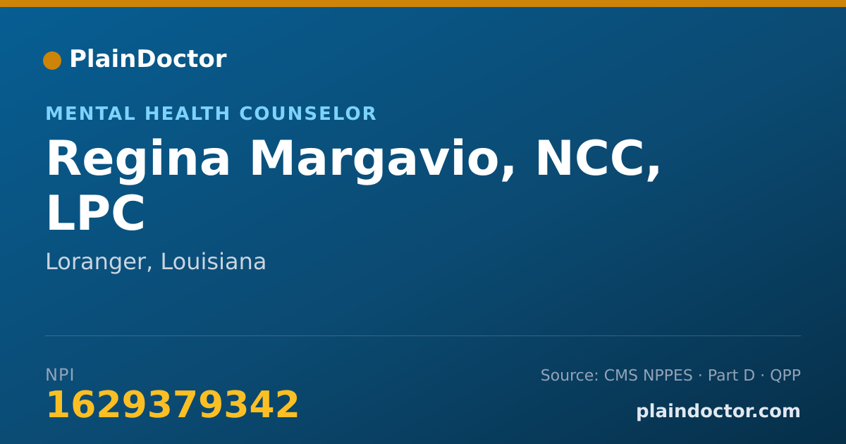 Shareable card for Regina Margavio, NCC, LPC - Mental Health Counselor, Loranger, LA