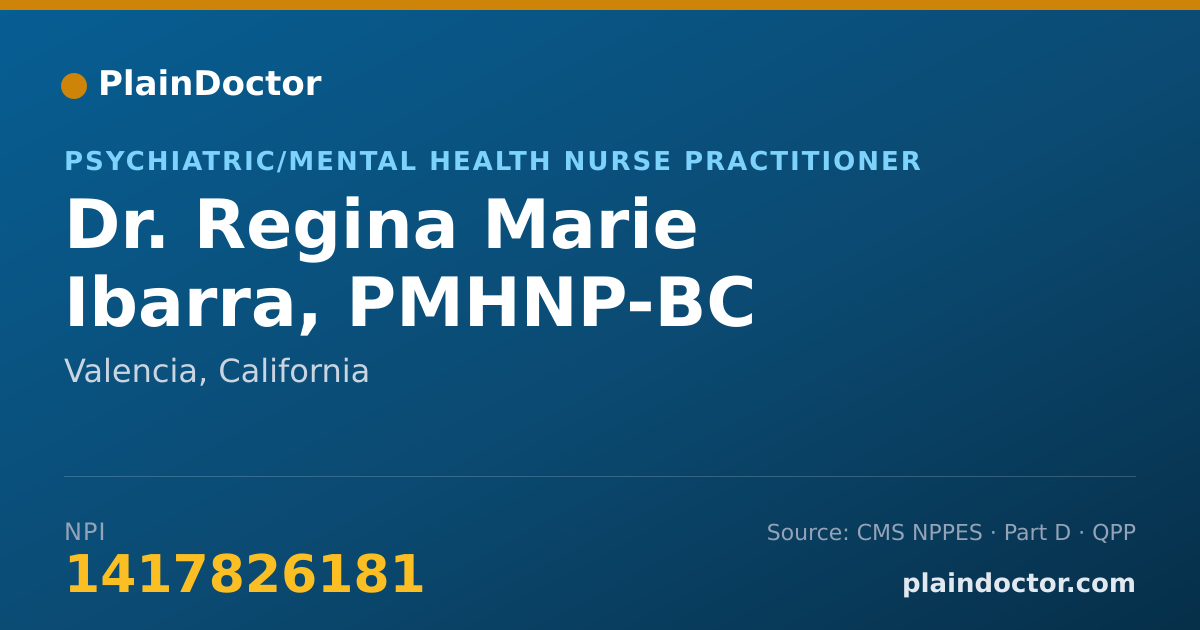 Shareable card for Regina Marie Ibarra, PMHNP-BC - Psychiatric/Mental Health Nurse Practitioner, Valencia, CA