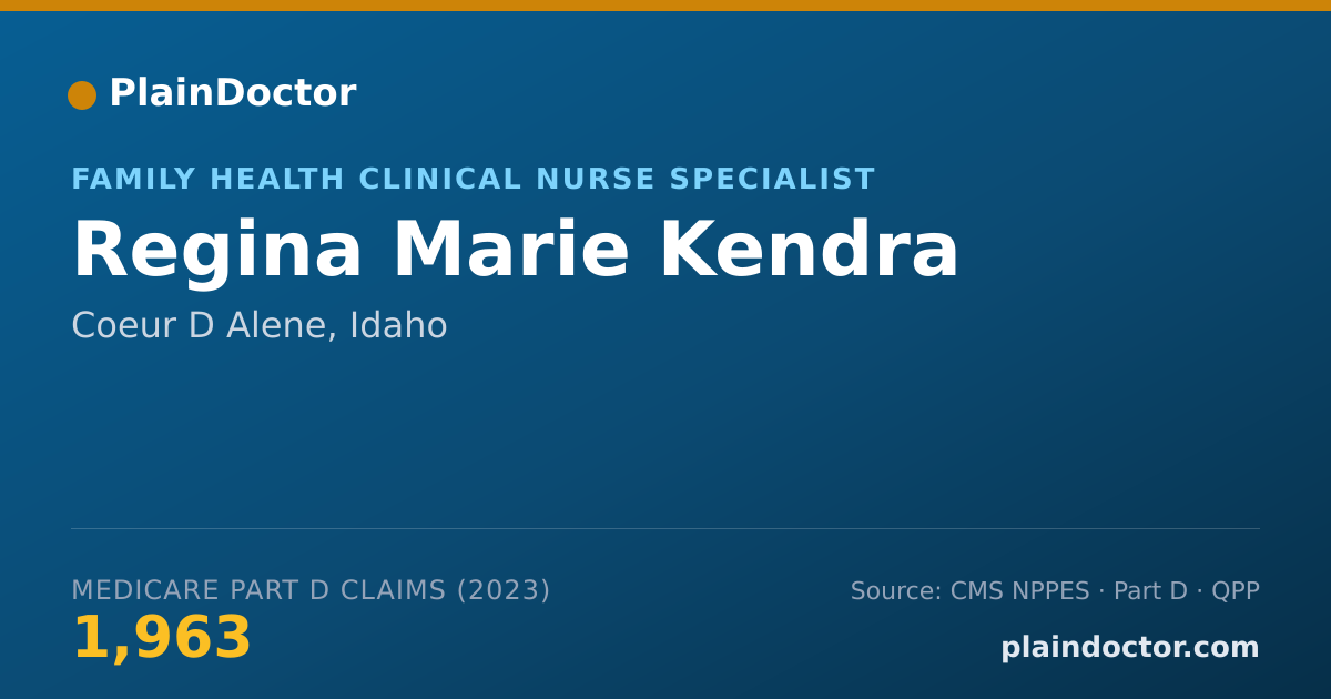 Shareable card for Regina Marie Kendra - Family Health Clinical Nurse Specialist, Coeur D Alene, ID