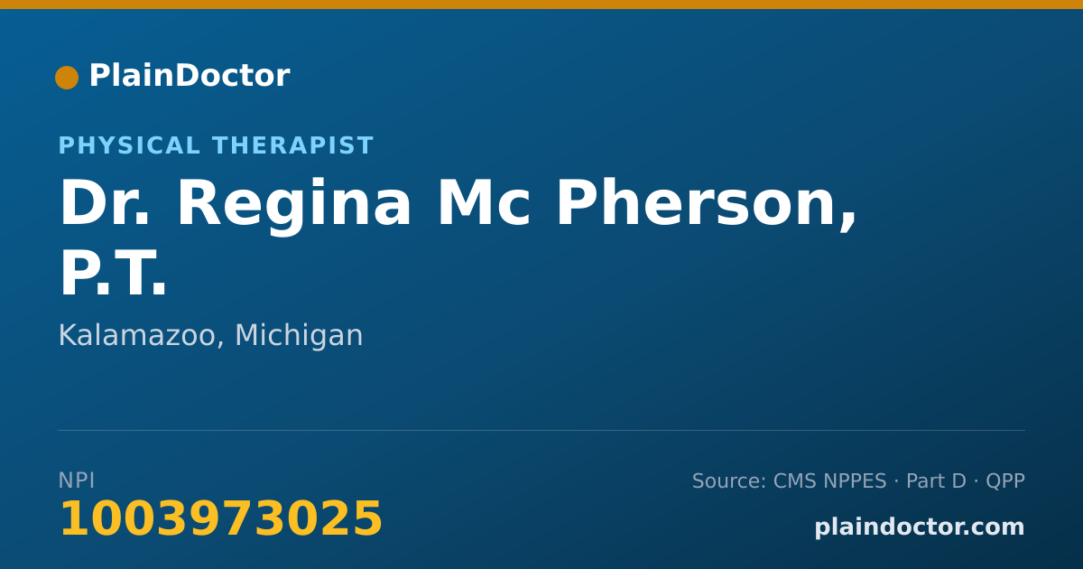 Shareable card for Regina Mc Pherson, P.T. - Physical Therapist, Kalamazoo, MI