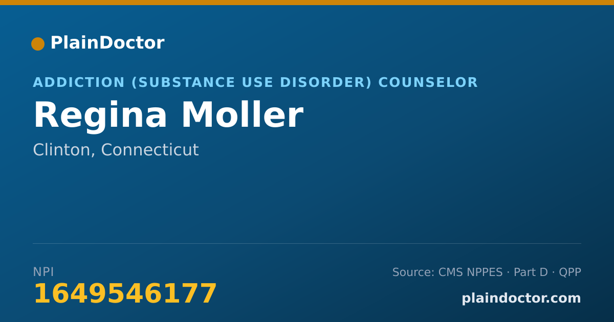 Shareable card for Regina Moller - Addiction (Substance Use Disorder) Counselor, Clinton, CT