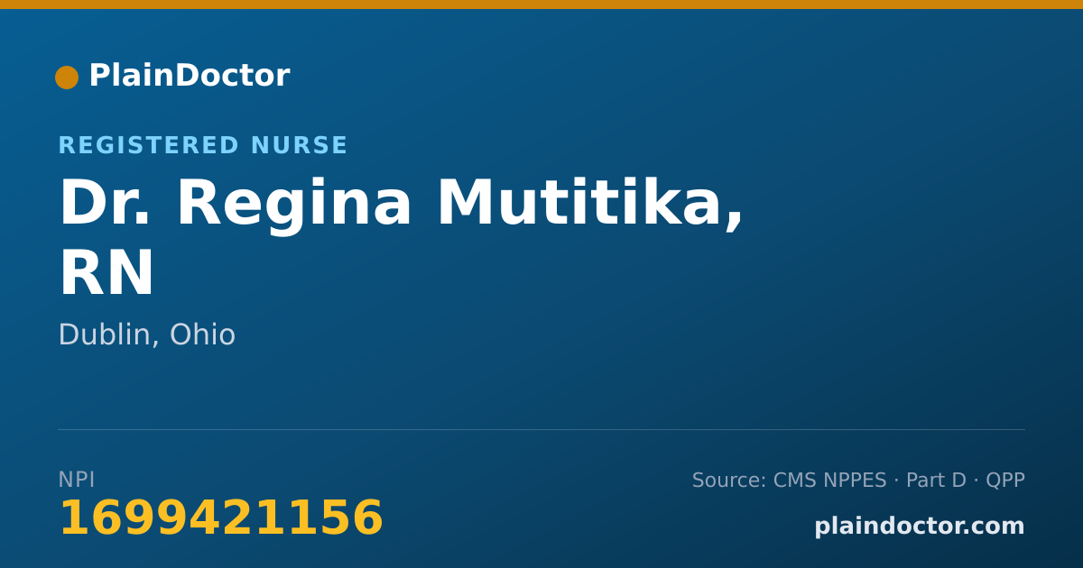 Shareable card for Regina Mutitika, RN - Registered Nurse, Dublin, OH