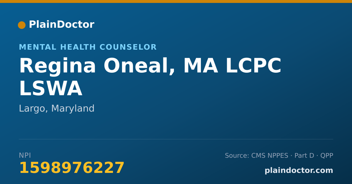 Shareable card for Regina Oneal, MA LCPC LSWA - Mental Health Counselor, Largo, MD