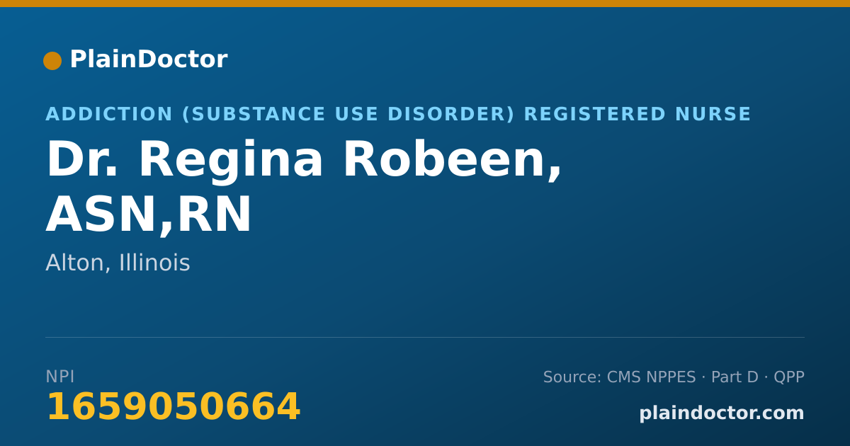 Shareable card for Regina Robeen, ASN,RN - Addiction (Substance Use Disorder) Registered Nurse, Alton, IL