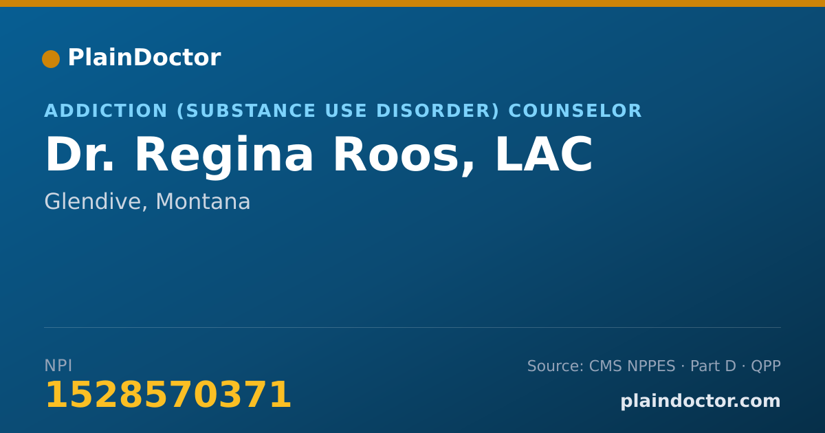 Shareable card for Regina Roos, LAC - Addiction (Substance Use Disorder) Counselor, Glendive, MT