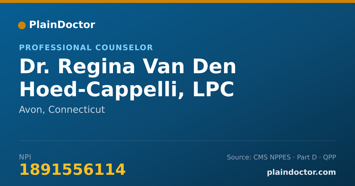 Shareable card for Regina Van Den Hoed-Cappelli, LPC - Professional Counselor, Avon, CT