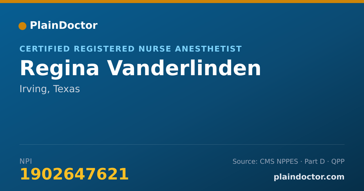 Shareable card for Regina Vanderlinden - Certified Registered Nurse Anesthetist, Irving, TX