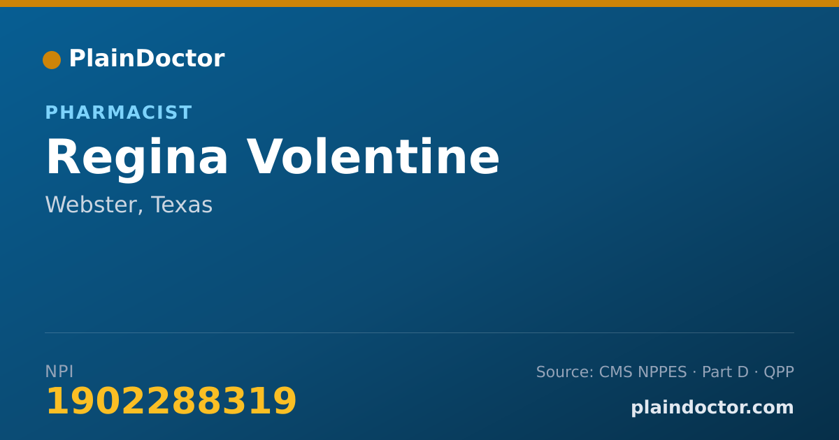 Shareable card for Regina Volentine - Pharmacist, Webster, TX