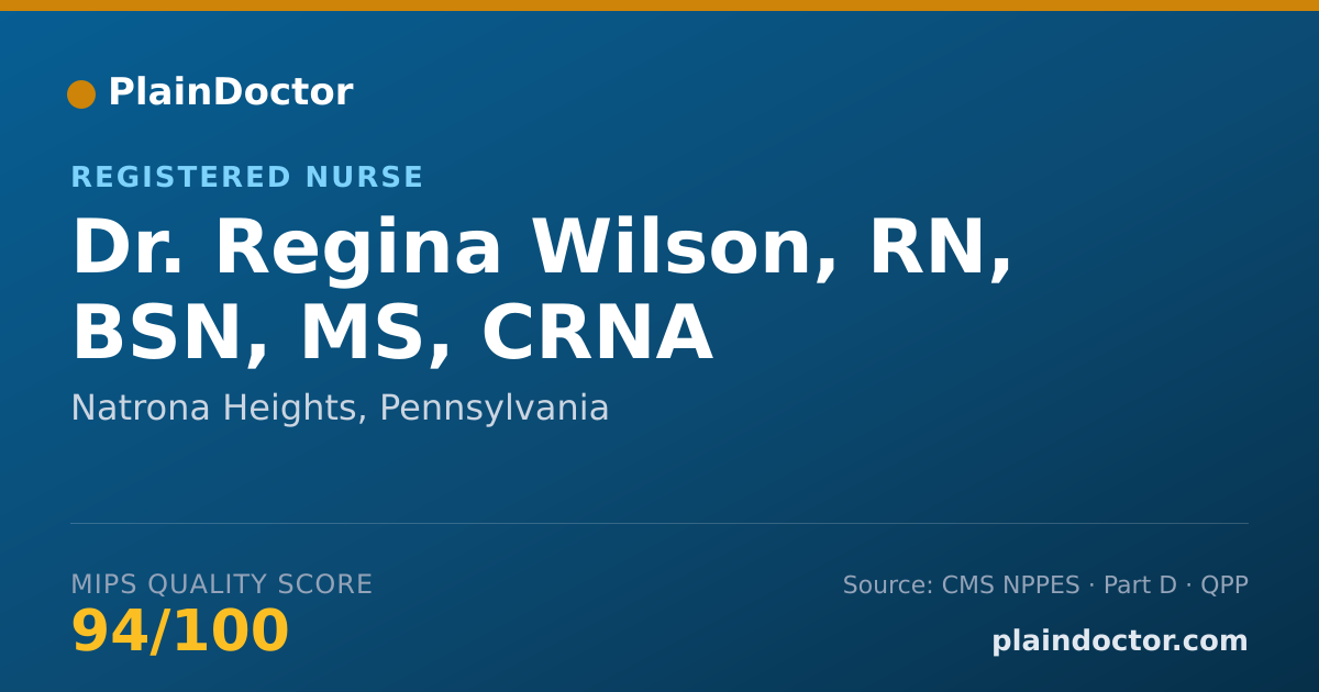 Shareable card for Regina Wilson, RN, BSN, MS, CRNA - Registered Nurse, Natrona Heights, PA