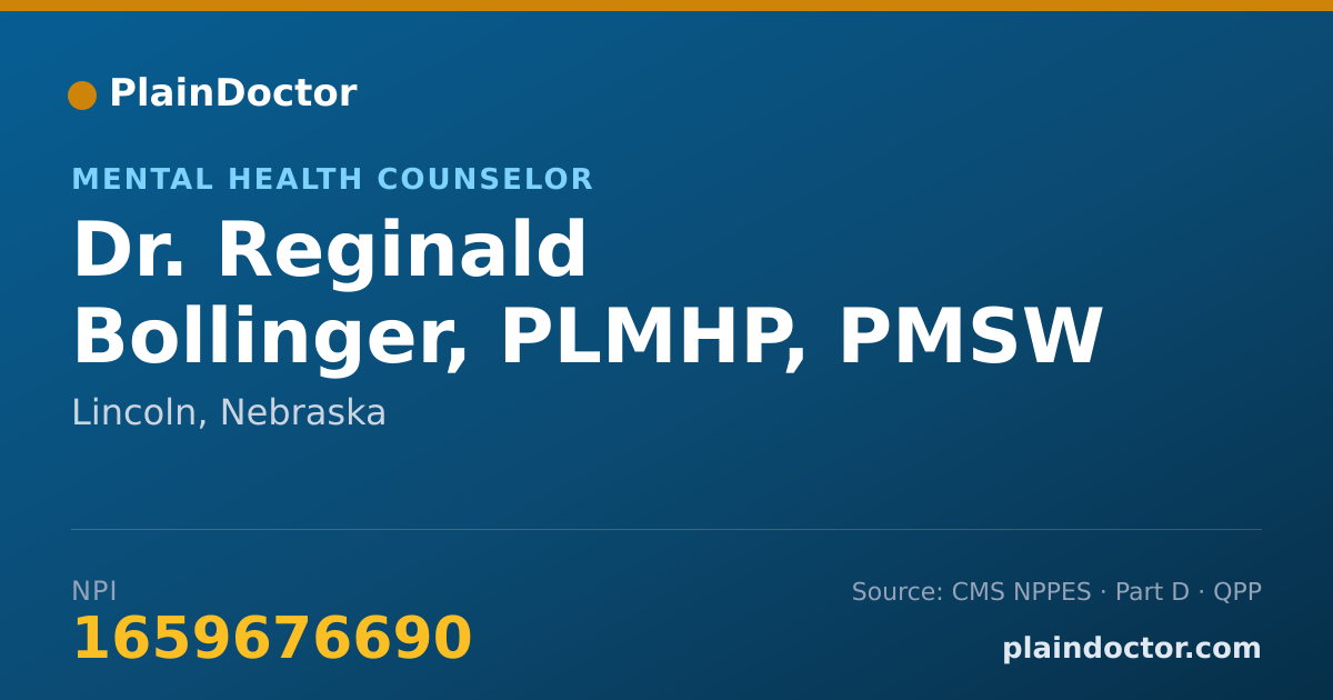 Shareable card for Reginald Bollinger, PLMHP, PMSW - Mental Health Counselor, Lincoln, NE