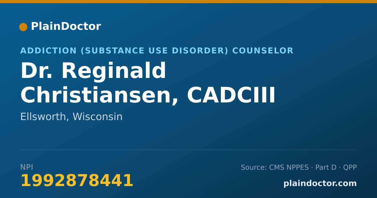 Shareable card for Reginald Christiansen, CADCIII       LADC - Addiction (Substance Use Disorder) Counselor, Ellsworth, WI