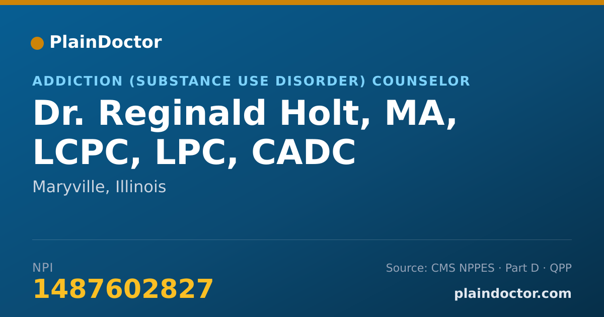 Shareable card for Reginald Holt, MA, LCPC, LPC, CADC - Addiction (Substance Use Disorder) Counselor, Maryville, IL