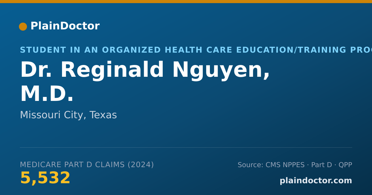 Shareable card for Reginald Nguyen, M.D. - Student in an Organized Health Care Education/Training Program, Missouri City, TX