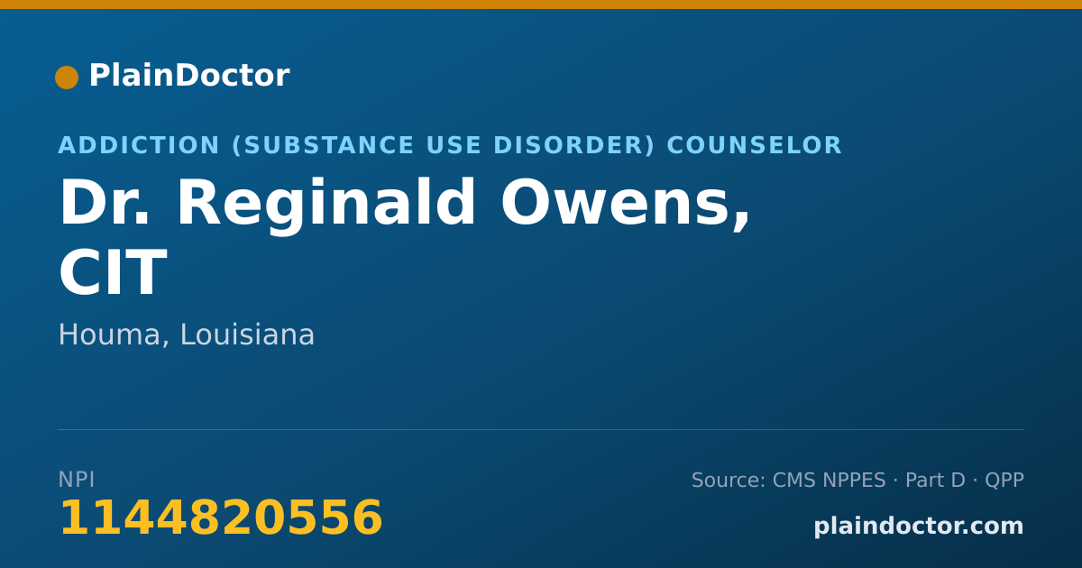 Shareable card for Reginald Owens, CIT - Addiction (Substance Use Disorder) Counselor, Houma, LA