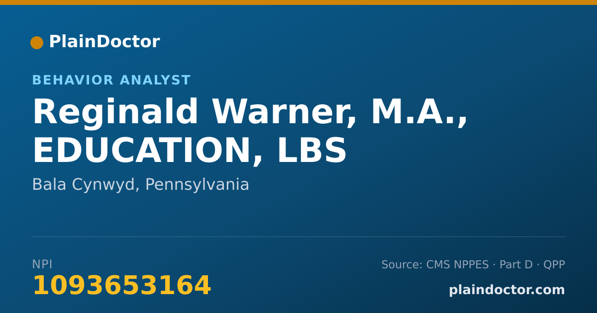 Shareable card for Reginald Warner, M.A., EDUCATION, LBS - Behavior Analyst, Bala Cynwyd, PA