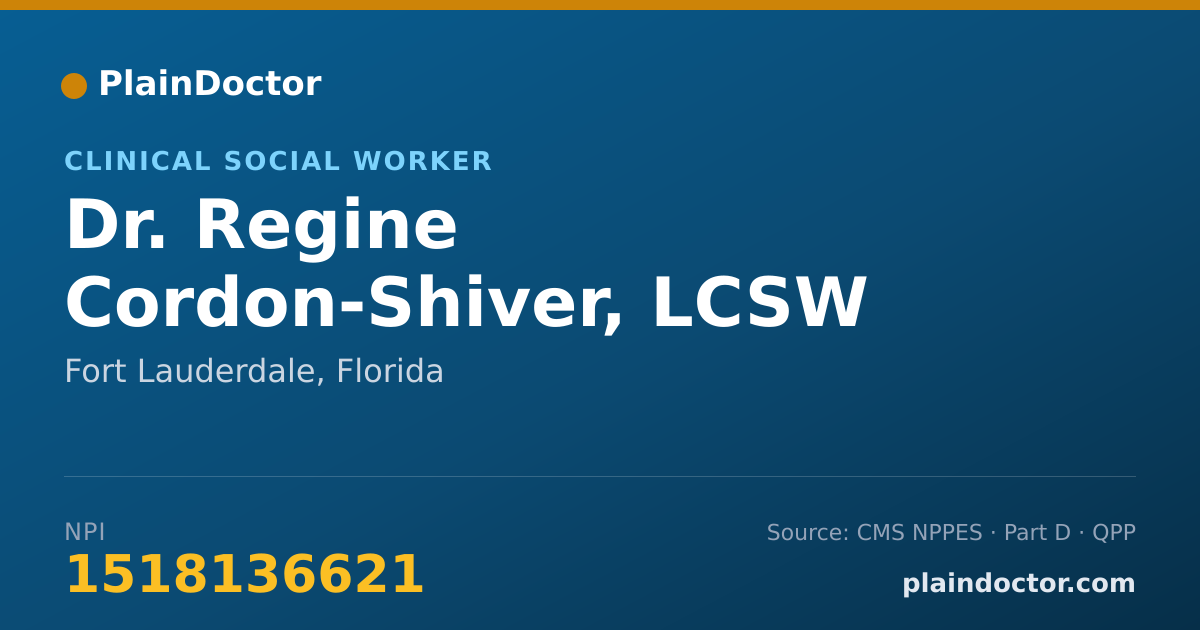 Shareable card for Regine Cordon-Shiver, LCSW - Clinical Social Worker, Fort Lauderdale, FL