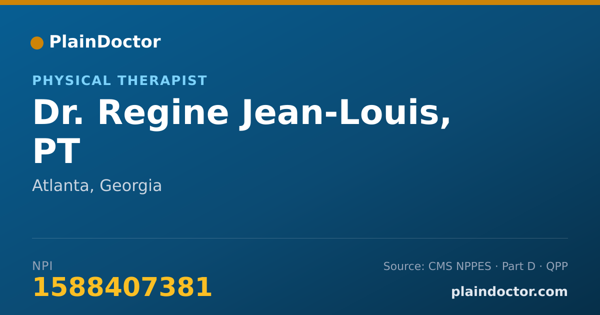 Shareable card for Regine Jean-Louis, PT - Physical Therapist, Atlanta, GA