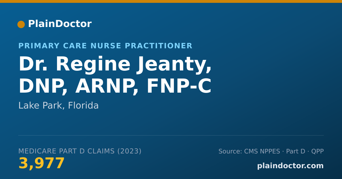 Shareable card for Regine Jeanty, DNP, ARNP, FNP-C - Primary Care Nurse Practitioner, Lake Park, FL