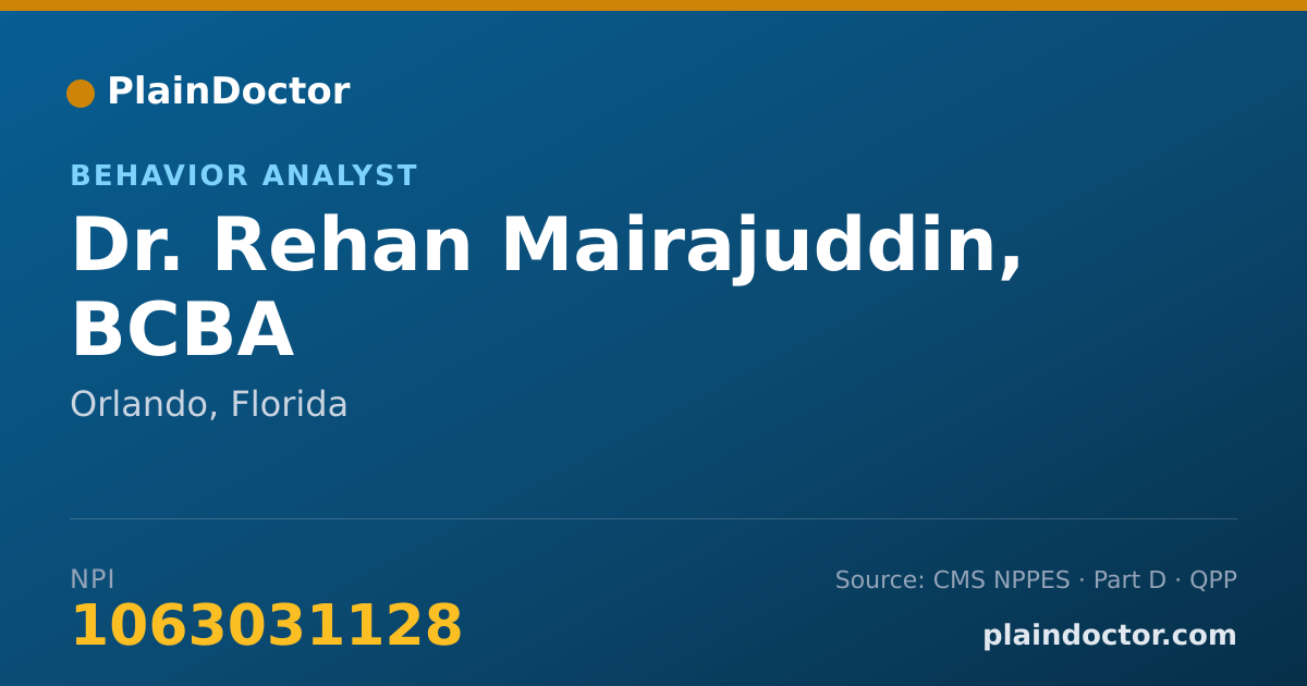 Shareable card for Rehan Mairajuddin, BCBA - Behavior Analyst, Orlando, FL