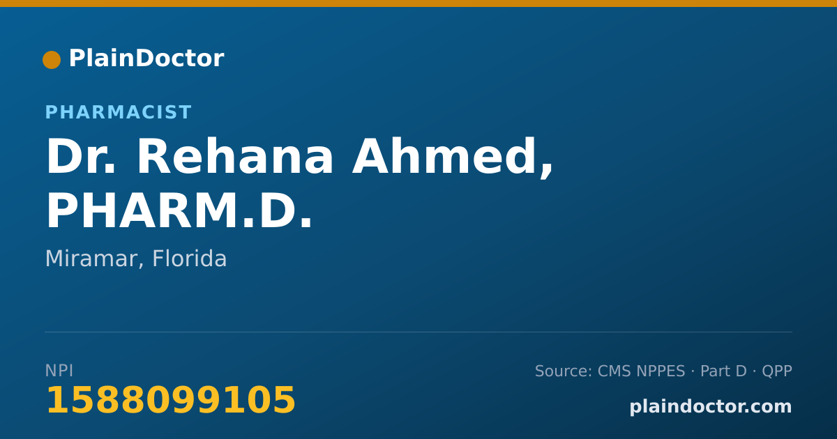 Shareable card for Rehana Ahmed, PHARM.D. - Pharmacist, Miramar, FL
