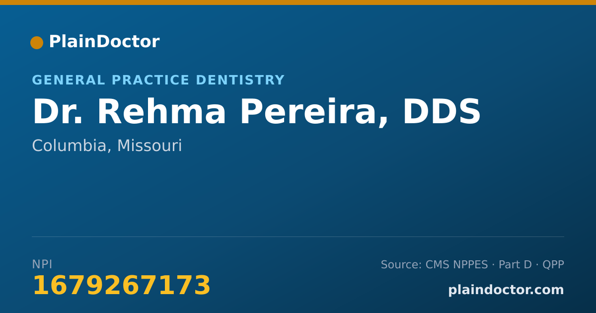 Shareable card for Rehma Pereira, DDS - General Practice Dentistry, Columbia, MO