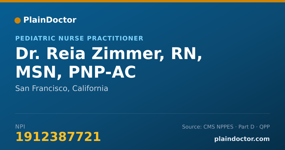 Shareable card for Reia Zimmer, RN, MSN, PNP-AC - Pediatric Nurse Practitioner, San Francisco, CA