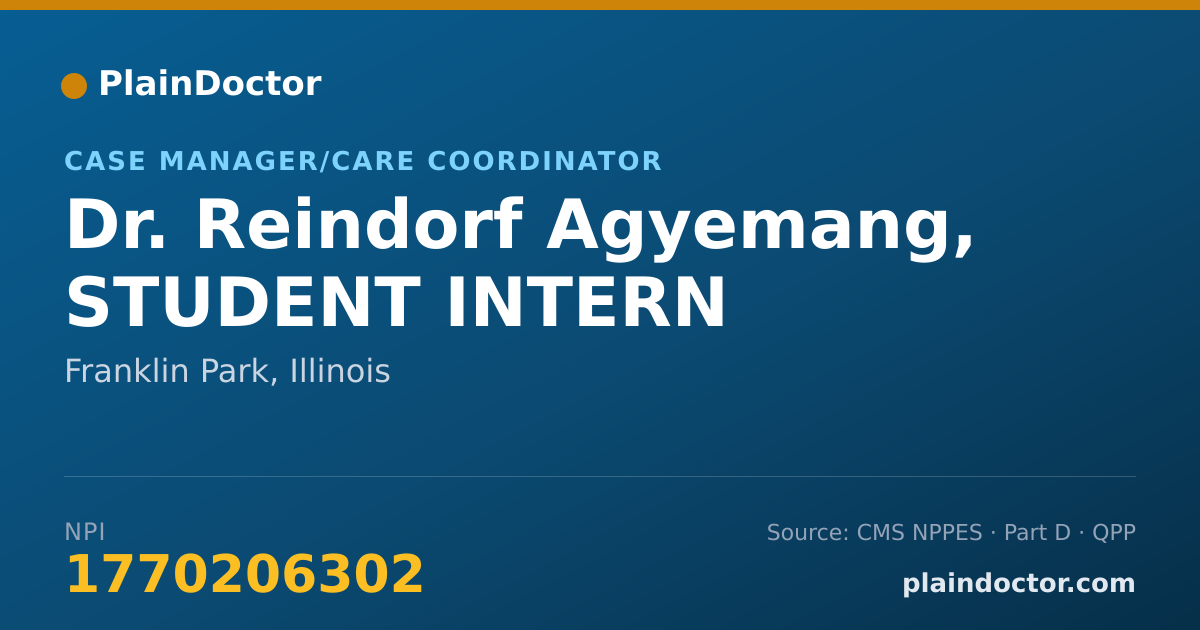 Shareable card for Reindorf Agyemang, STUDENT INTERN - Case Manager/Care Coordinator, Franklin Park, IL