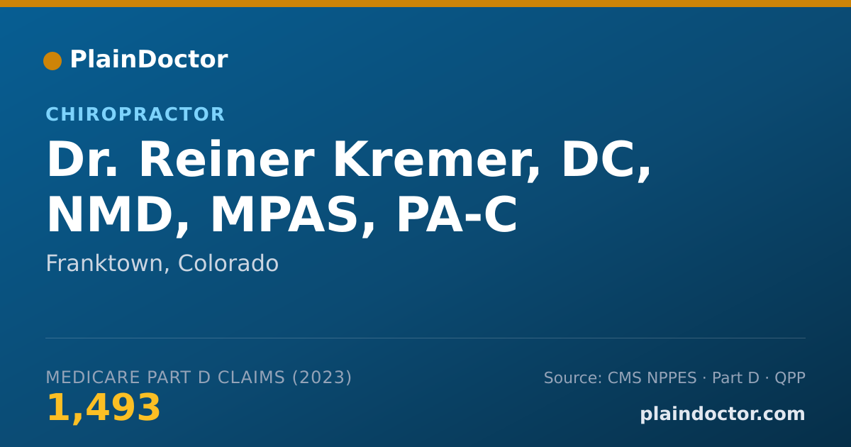 Shareable card for Reiner Kremer, DC, NMD, MPAS, PA-C - Chiropractor, Franktown, CO