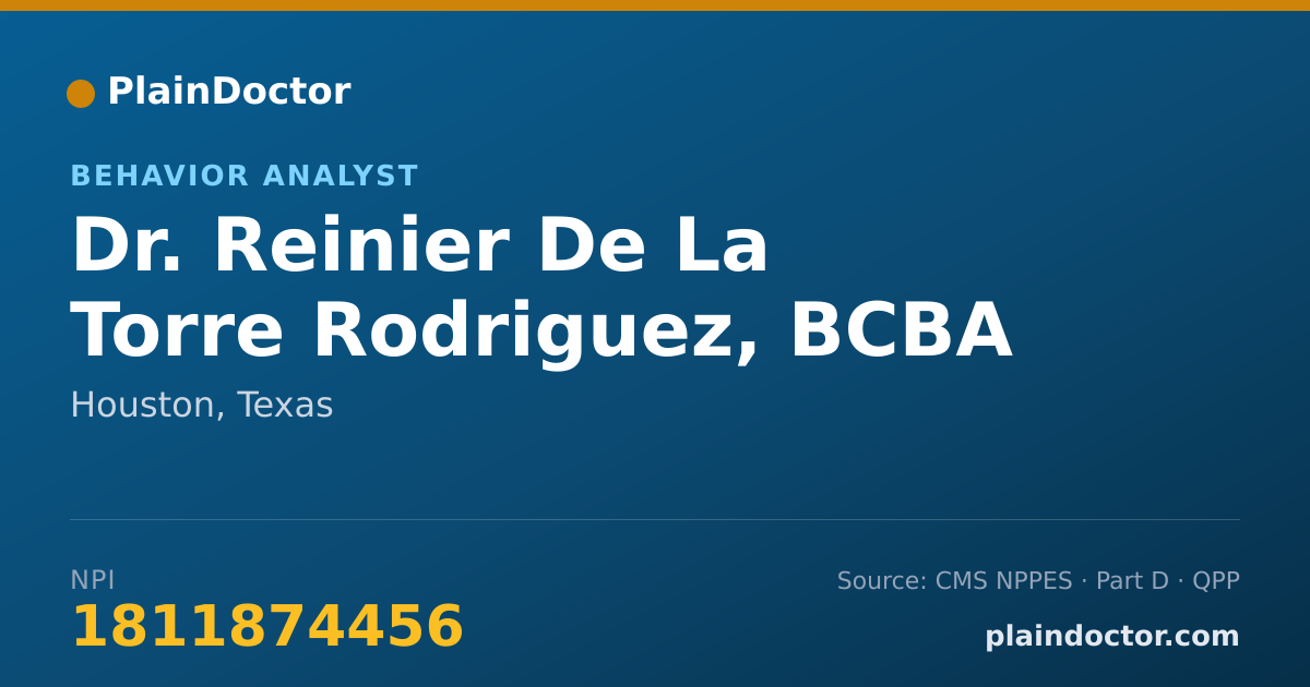 Shareable card for Reinier De La Torre Rodriguez, BCBA - Behavior Analyst, Houston, TX