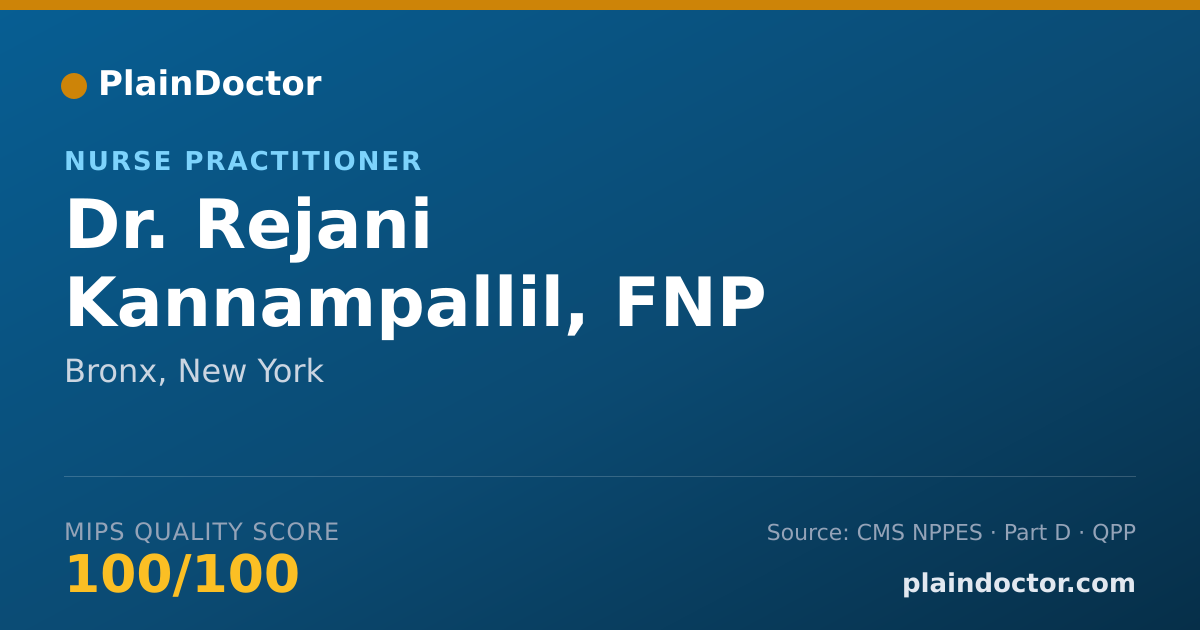 Shareable card for Rejani Kannampallil, FNP - Nurse Practitioner, Bronx, NY