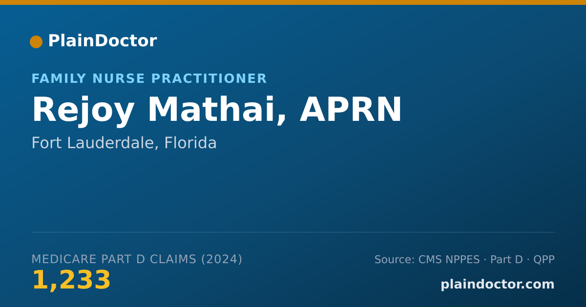 Shareable card for Rejoy Mathai, APRN - Family Nurse Practitioner, Fort Lauderdale, FL