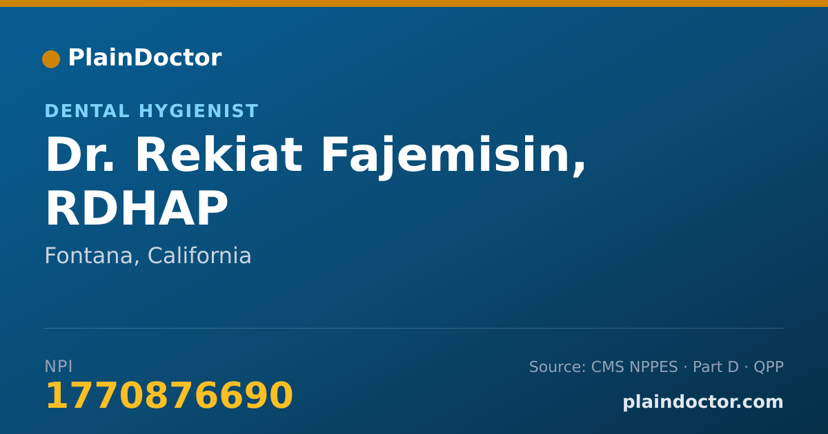 Shareable card for Rekiat Fajemisin, RDHAP - Dental Hygienist, Fontana, CA