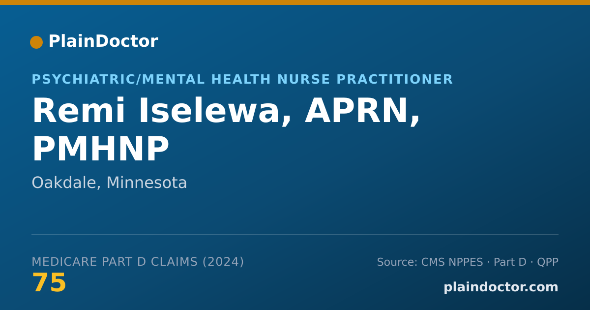 Shareable card for Remi Iselewa, APRN, PMHNP - Psychiatric/Mental Health Nurse Practitioner, Oakdale, MN