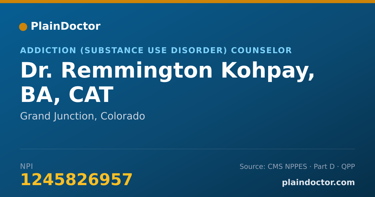 Shareable card for Remmington Kohpay, BA, CAT - Addiction (Substance Use Disorder) Counselor, Grand Junction, CO