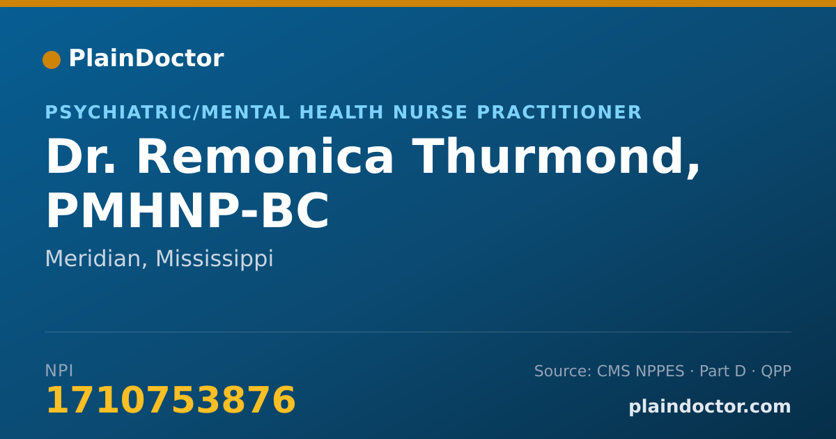 Shareable card for Remonica Thurmond, PMHNP-BC - Psychiatric/Mental Health Nurse Practitioner, Meridian, MS