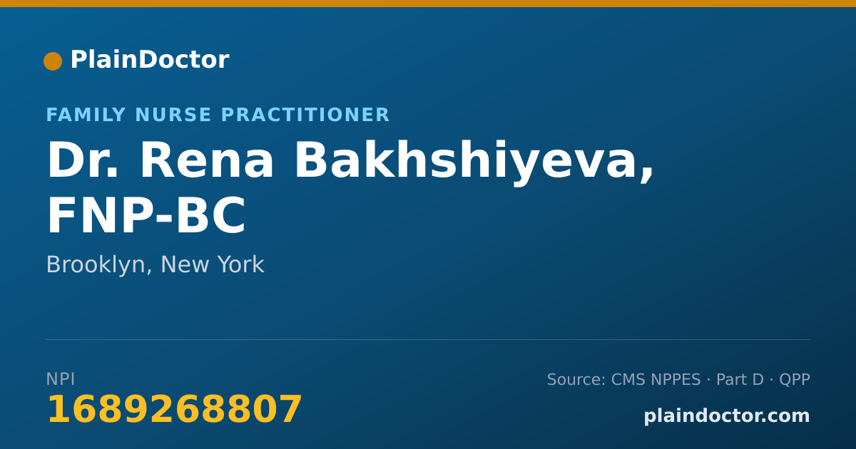 Shareable card for Rena Bakhshiyeva, FNP-BC - Family Nurse Practitioner, Brooklyn, NY