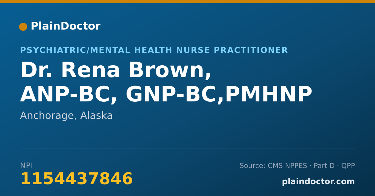Shareable card for Rena Brown, ANP-BC, GNP-BC,PMHNP - Psychiatric/Mental Health Nurse Practitioner, Anchorage, AK
