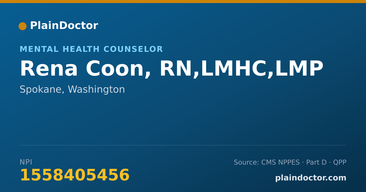 Shareable card for Rena Coon, RN,LMHC,LMP - Mental Health Counselor, Spokane, WA